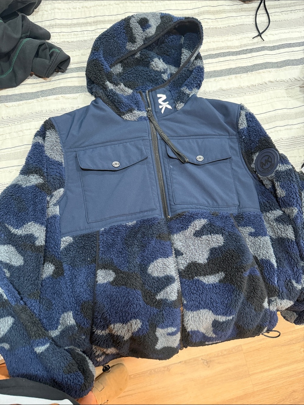 MK Navy Blue Camo Sherpa Jacket with Hood